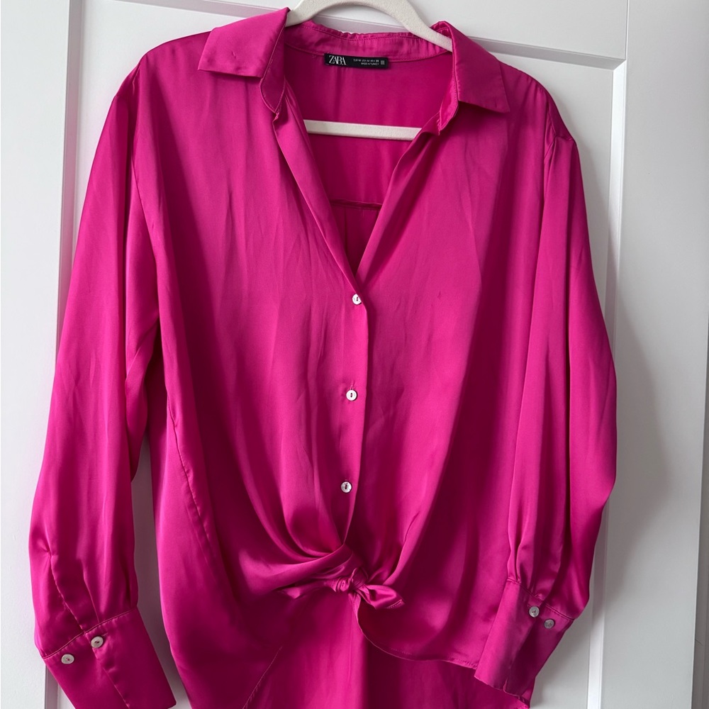 Zara Women's Vibrant Pink Button Down Shirt